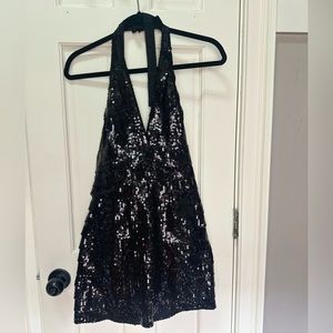 Sequin Halter Backless Black Mini Dress Forever 21 sz small/p